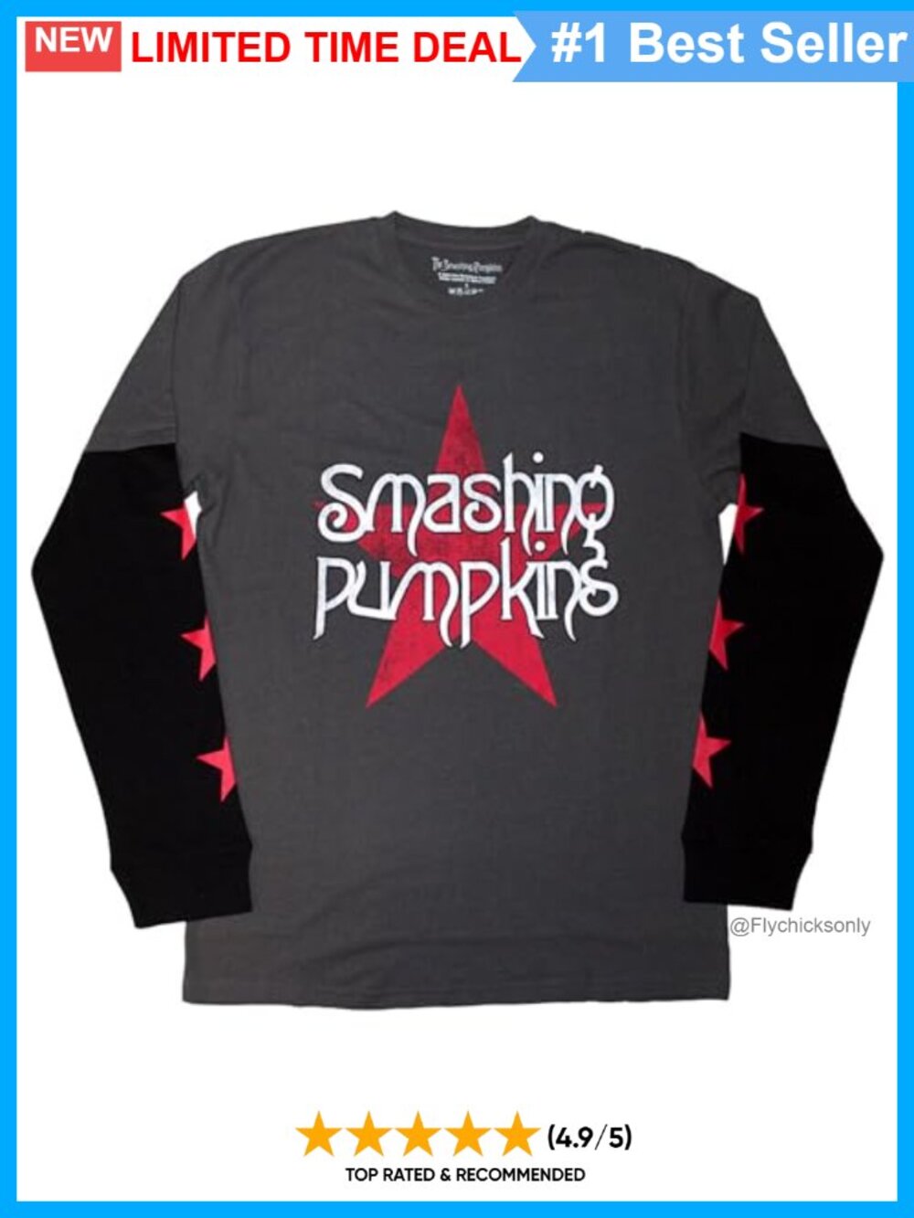 Smashing Pumpkins Star Logo Long Sleeve Layered T-Shirt Cotton Crew Neck